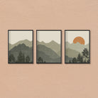Boho Green Mountain Set of 3 Walls Premium Wall Art Canvas by MeriDeewar