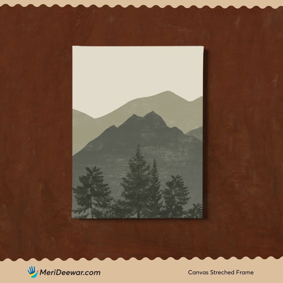 Boho Green Mountain Set of 3 Walls Premium Wall Art Canvas by MeriDeewar
