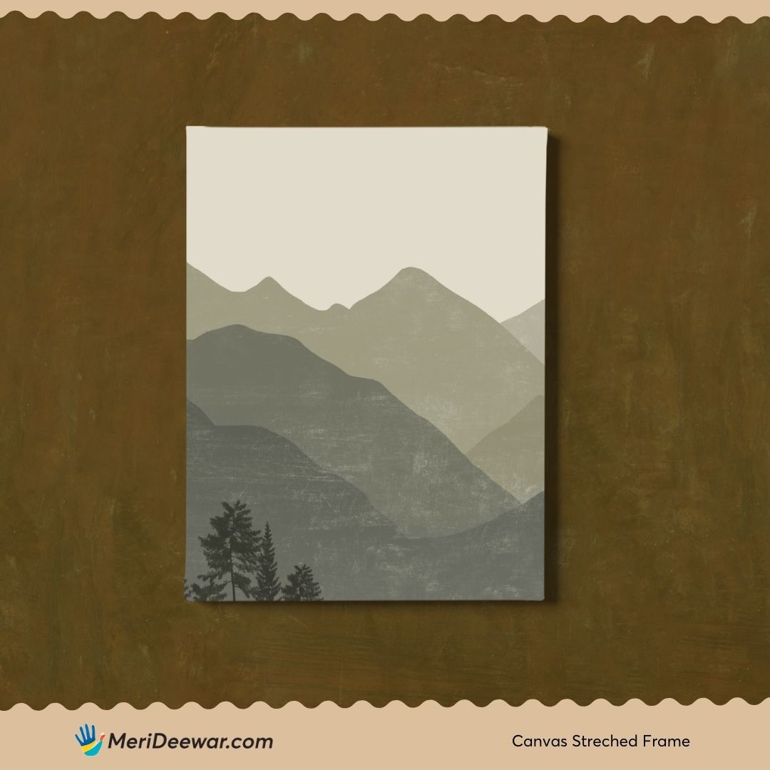 Boho Green Mountain Set of 3 Walls Premium Wall Art Canvas by MeriDeewar