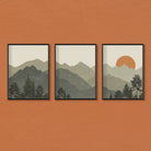Boho Green Mountain Set of 3 Walls Premium Wall Art Canvas by MeriDeewar