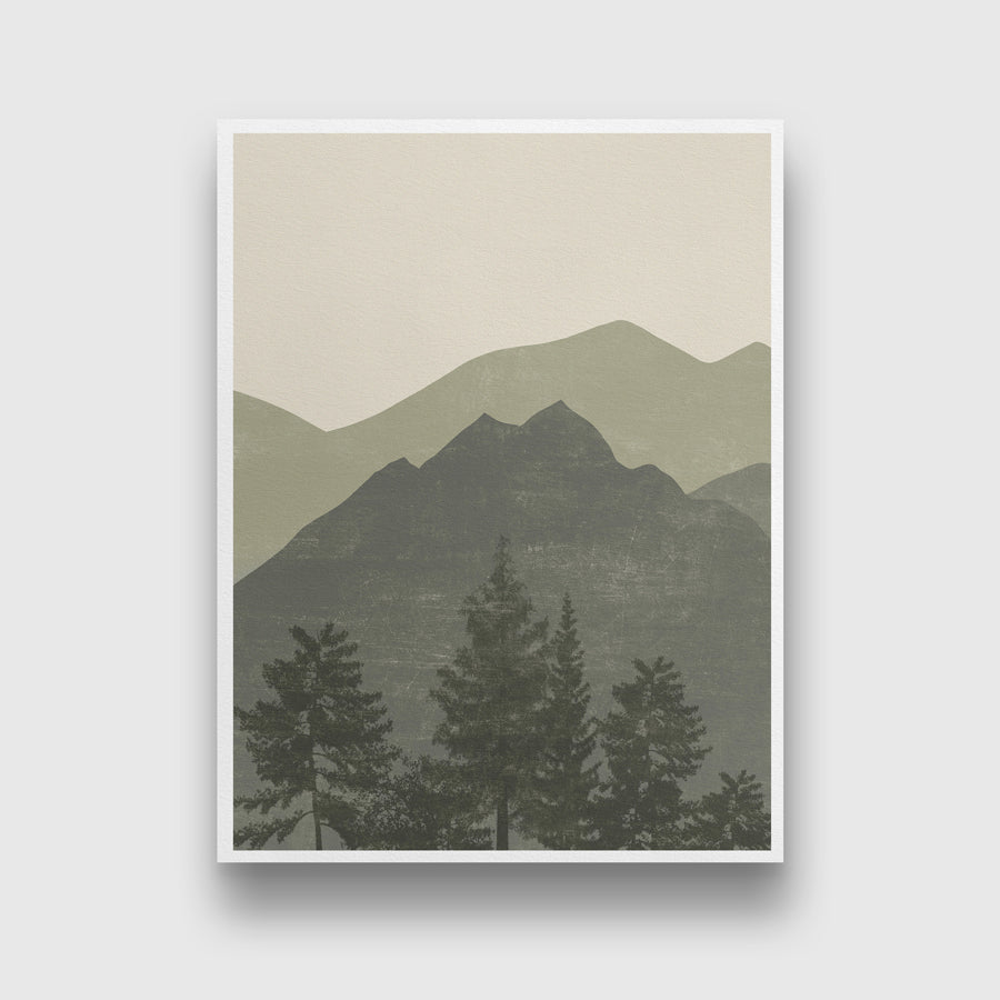 Boho Green Mountain Set of 3 Walls Premium Wall Art Canvas by MeriDeewar