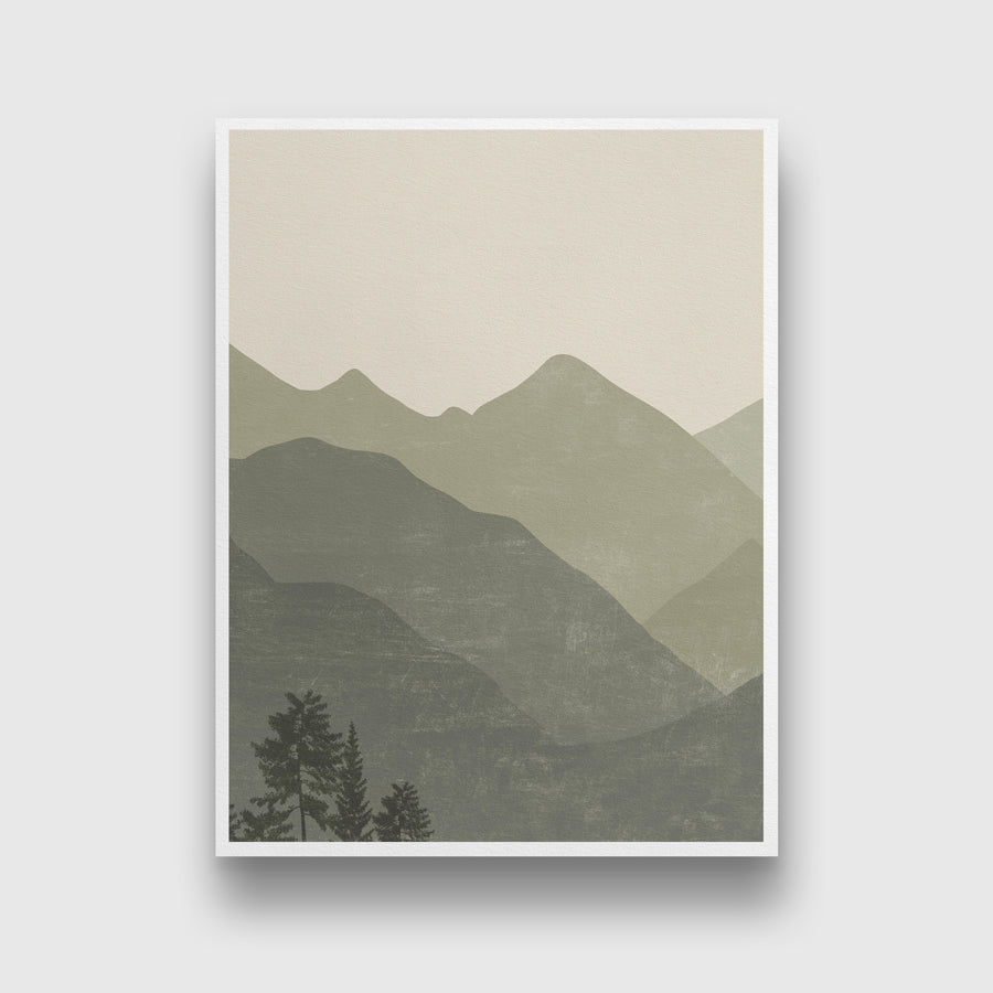 Boho Green Mountain Set of 3 Walls Premium Wall Art Canvas by MeriDeewar