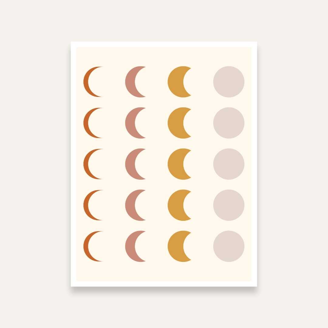 Boho Moon Phase Wall Painting for Bedroom | Earthy Tones Celestial Art Print 3 : 4 Vertical Premium Wall Art Canvas by MeriDeewar