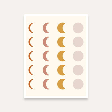 Boho Moon Phase Wall Painting for Bedroom | Earthy Tones Celestial Art Print 3 : 4 Vertical Premium Wall Art Canvas by MeriDeewar