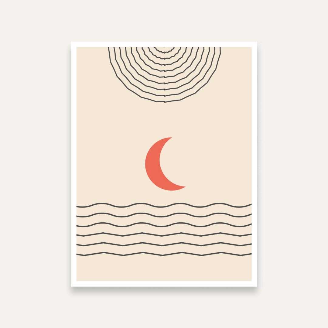 Boho Moon & Sun Minimalist Painting for Living Room | Beige Abstract Wall Art Print 4 X 5.5 Vertical Premium Wall Art Canvas by MeriDeewar