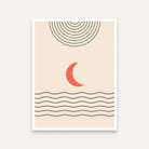Boho Moon & Sun Minimalist Painting for Living Room | Beige Abstract Wall Art Print 4 X 5.5 Vertical Premium Wall Art Canvas by MeriDeewar