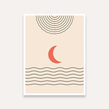 Boho Moon & Sun Minimalist Painting for Living Room | Beige Abstract Wall Art Print 4 X 5.5 Vertical Premium Wall Art Canvas by MeriDeewar