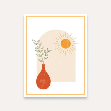 Boho Sun & Vase Painting for Living Room | Minimalist Wall Art | Giclée Print 4 X 5.5 Vertical Premium Wall Art Canvas by MeriDeewar