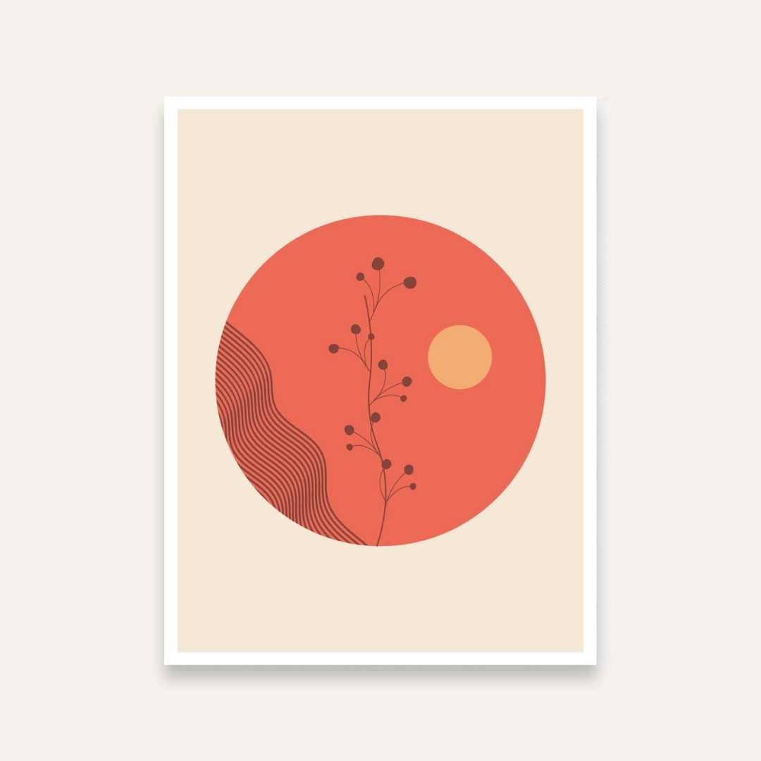 Boho Sunset Nature Painting for Living Room | Minimalist Botanical Wall Art | Giclée Print 4 X 5.5 Vertical Premium Wall Art Canvas by MeriDeewar