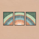 Boho Terracotta Orange Green Set of 3 Walls Premium Wall Art Canvas by MeriDeewar