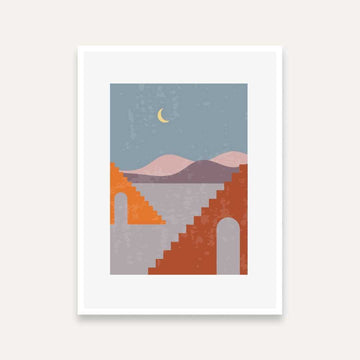 Boho Terracotta Wall Painting for Living Room | Abstract Stairway Moonlit Art Print 4 X 5.5 Vertical Premium Wall Art Canvas by MeriDeewar