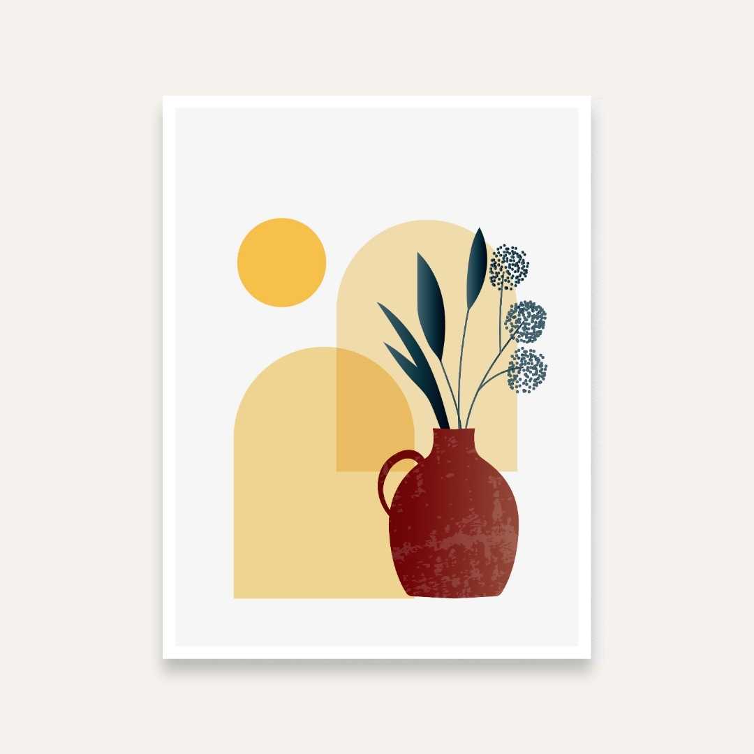 Boho Vase Painting for Living Room | Minimalist Earthy Wall Art | Giclée Fine Art Print 4 X 5.5 Vertical Premium Wall Art Canvas by MeriDeewar