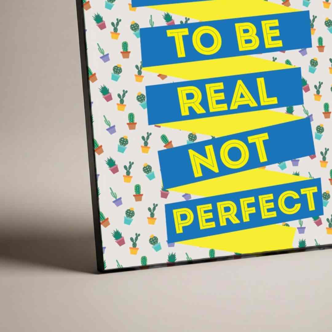 "Born To Be Real" Cactus Pattern Poster | Vertical Borderless Art Frame Poster Premium Wall Art Canvas by MeriDeewar
