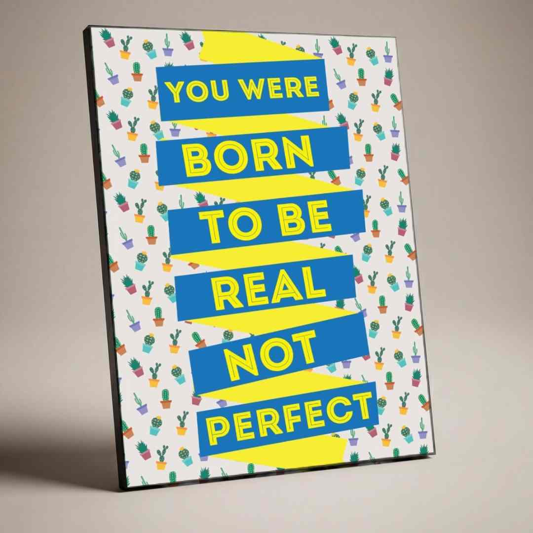 "Born To Be Real" Cactus Pattern Poster | Vertical Borderless Art Frame Poster Premium Wall Art Canvas by MeriDeewar