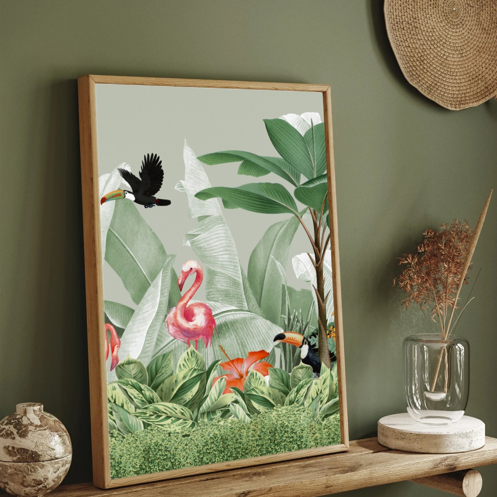 Botanical Bliss – Flamingo Jungle Canvas Art Print 2 : 3 Vertical Premium Wall Art Canvas by MeriDeewar