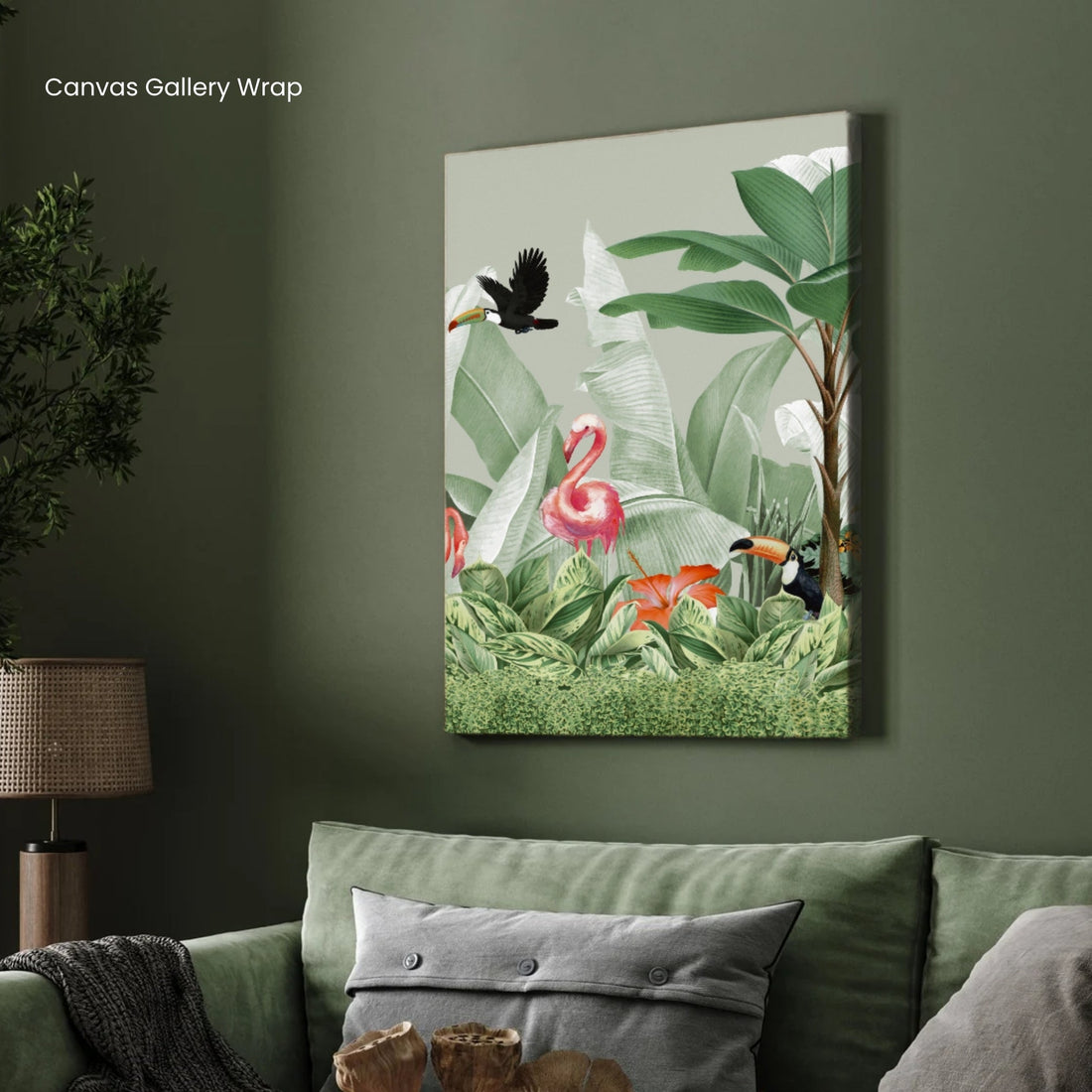 Botanical Bliss – Flamingo Jungle Canvas Art Print 2 : 3 Vertical Premium Wall Art Canvas by MeriDeewar