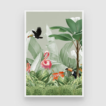 Botanical Bliss – Flamingo Jungle Canvas Art Print 2 : 3 Vertical Premium Wall Art Canvas by MeriDeewar