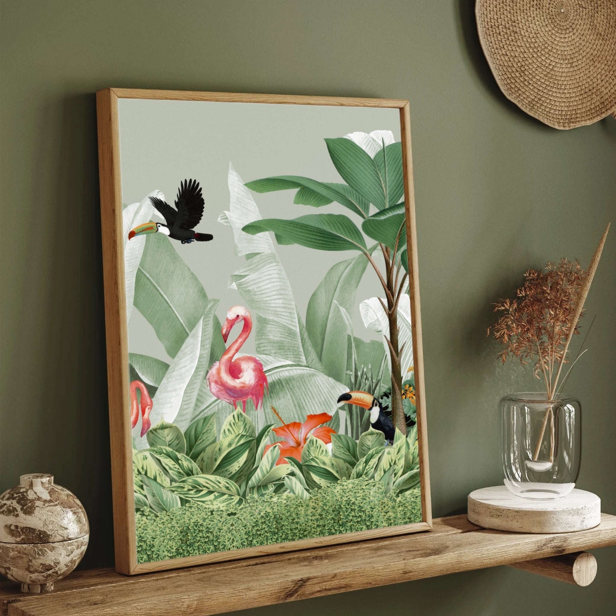 Botanical Bliss – Flamingo Jungle Canvas Art Print 2 : 3 Vertical Premium Wall Art Canvas by MeriDeewar