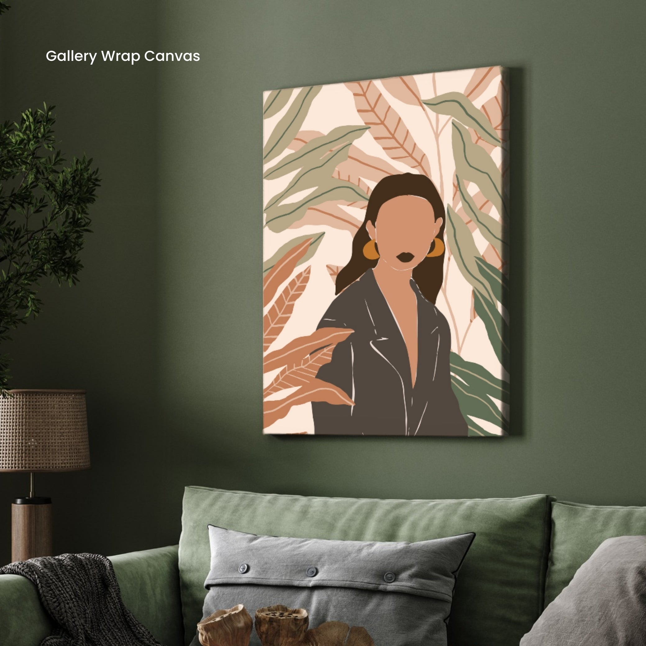 Botanical Rebel – Modern Woman in Leather Jacket Wall Art Print 2 : 3 Vertical Premium Wall Art Canvas by MeriDeewar