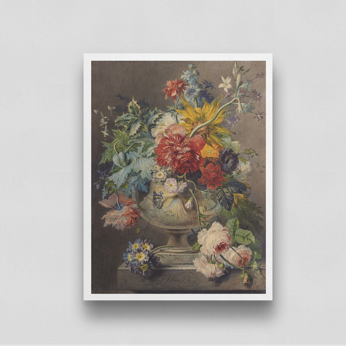 Bouquet of Flowers in a Vase Vintage Painting by Georgius Jacobus Johannes van Os 3 : 4 Vertical New Premium Wall Art Canvas by MeriDeewar