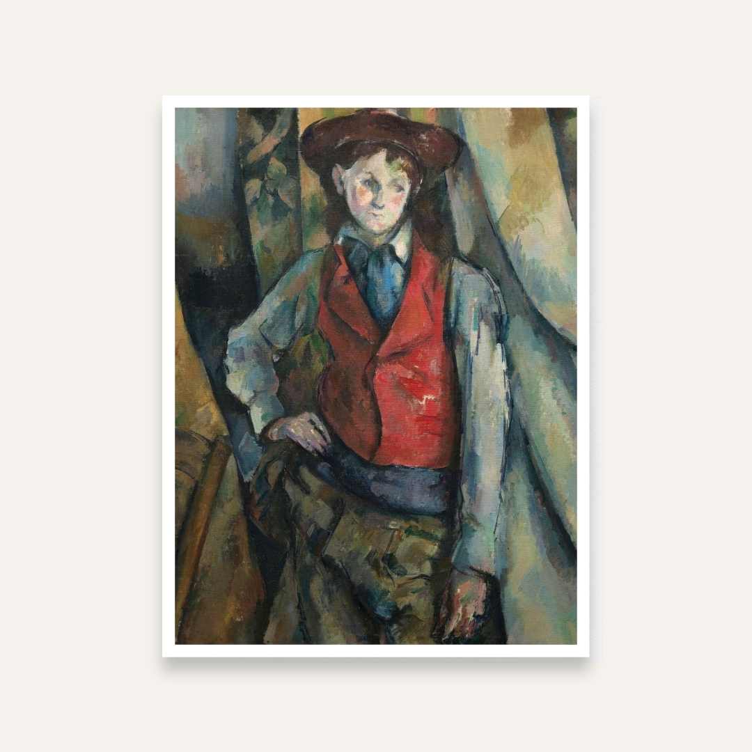 Boy in a Red Waistcoat Classic Painting for Living Room | Cézanne Art Print for Home Decor 3 : 4 Vertical Premium Wall Art Canvas by MeriDeewar