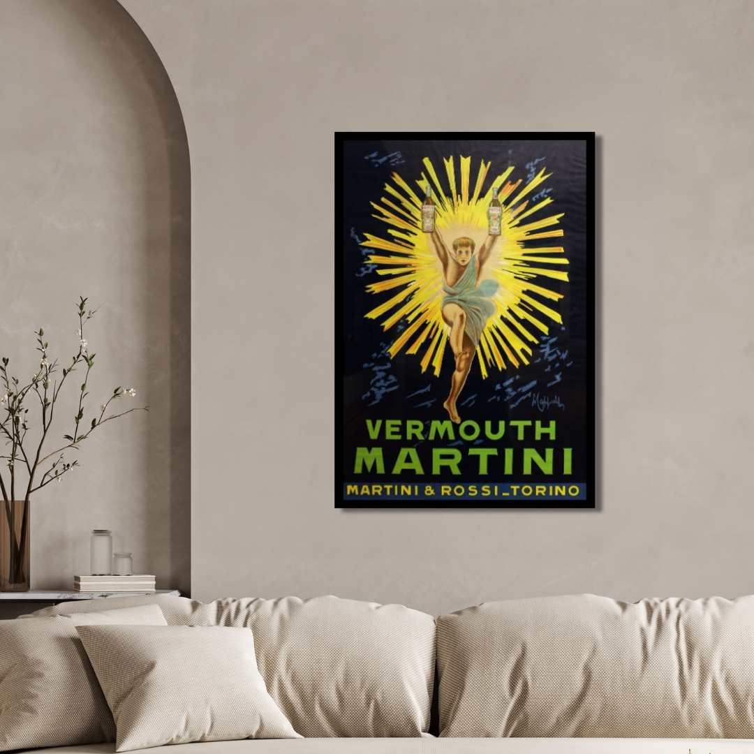 Breakaway Vintage Art Deco Leonetto Cappiello Vermouth Martini Illustration Poster | Vertical Retro White Framed Wall Art 2 : 3 Vertical Premium Wall Art Canvas by MeriDeewar