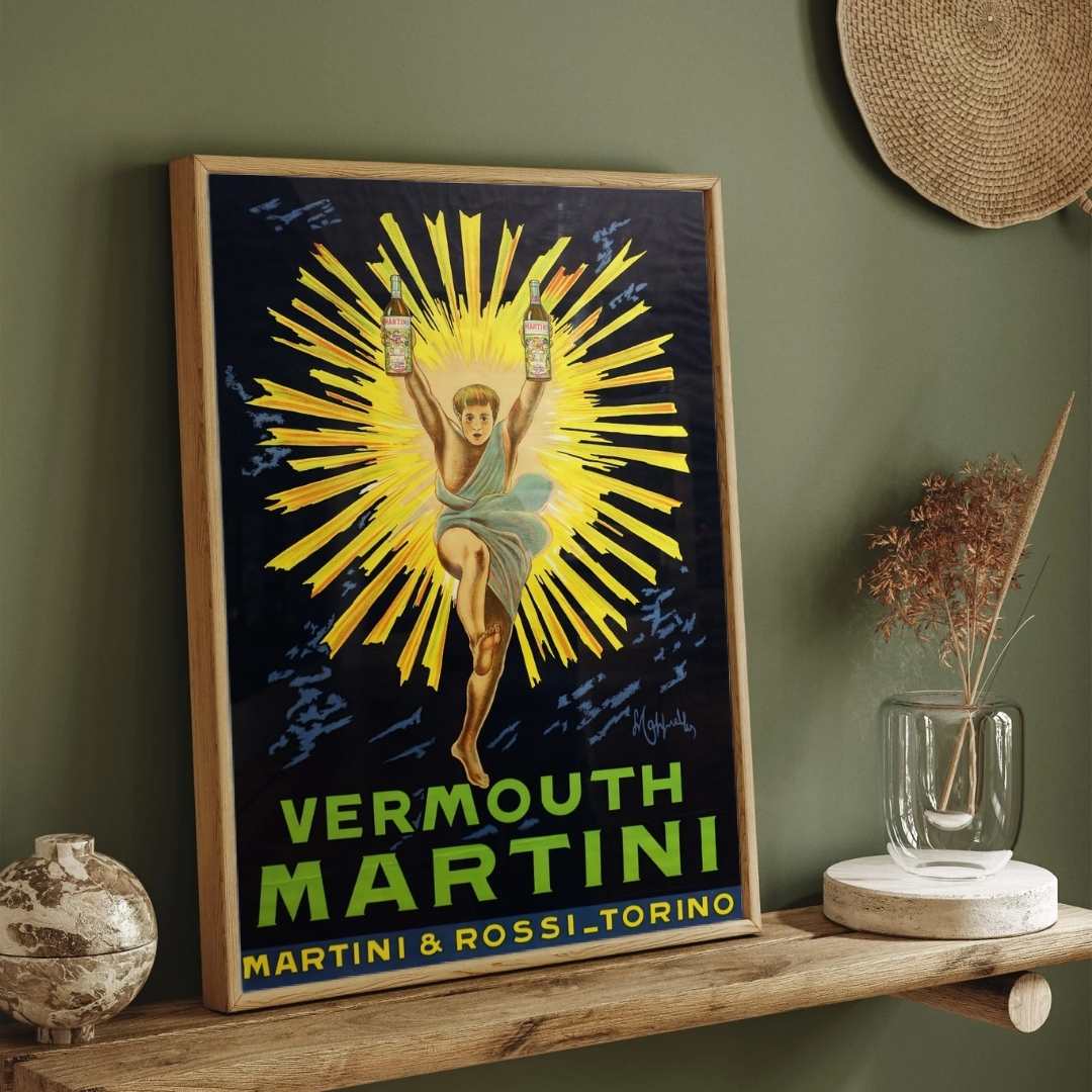 Breakaway Vintage Art Deco Leonetto Cappiello Vermouth Martini Illustration Poster | Vertical Retro White Framed Wall Art 2 : 3 Vertical Premium Wall Art Canvas by MeriDeewar