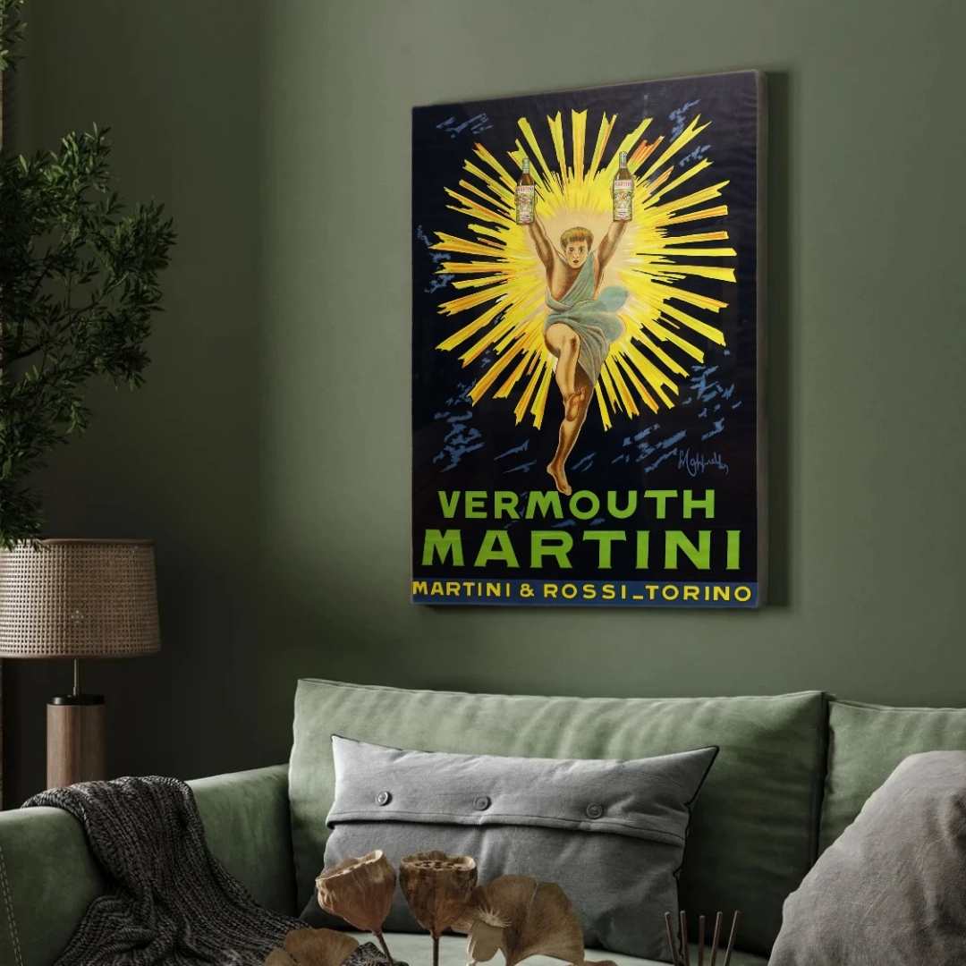 Breakaway Vintage Art Deco Leonetto Cappiello Vermouth Martini Illustration Poster | Vertical Retro White Framed Wall Art 2 : 3 Vertical Premium Wall Art Canvas by MeriDeewar