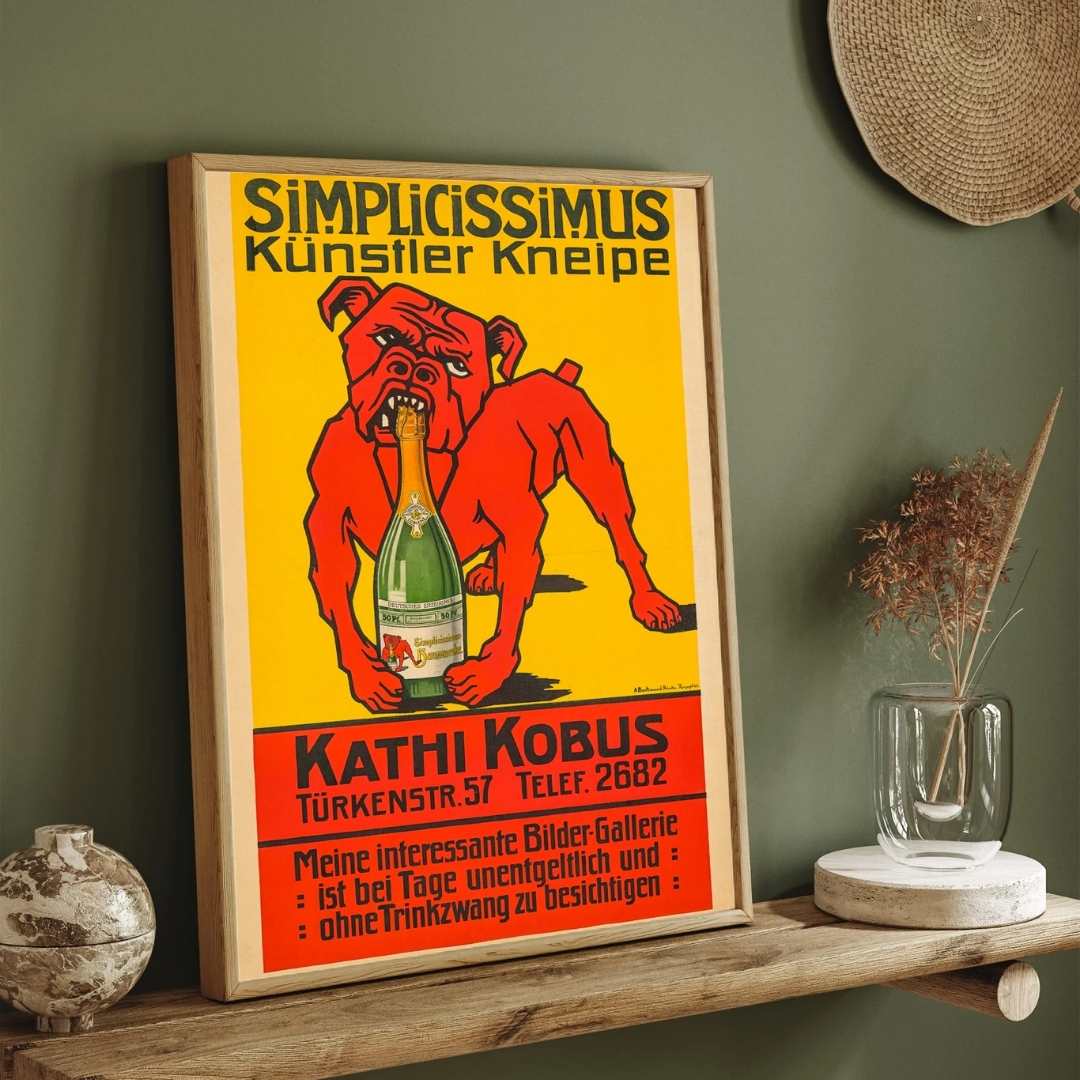Breakaway Vintage German Red Bulldog Satirical Illustration Poster | Vertical Retro White Framed Wall Art 2 : 3 Vertical Premium Wall Art Canvas by MeriDeewar