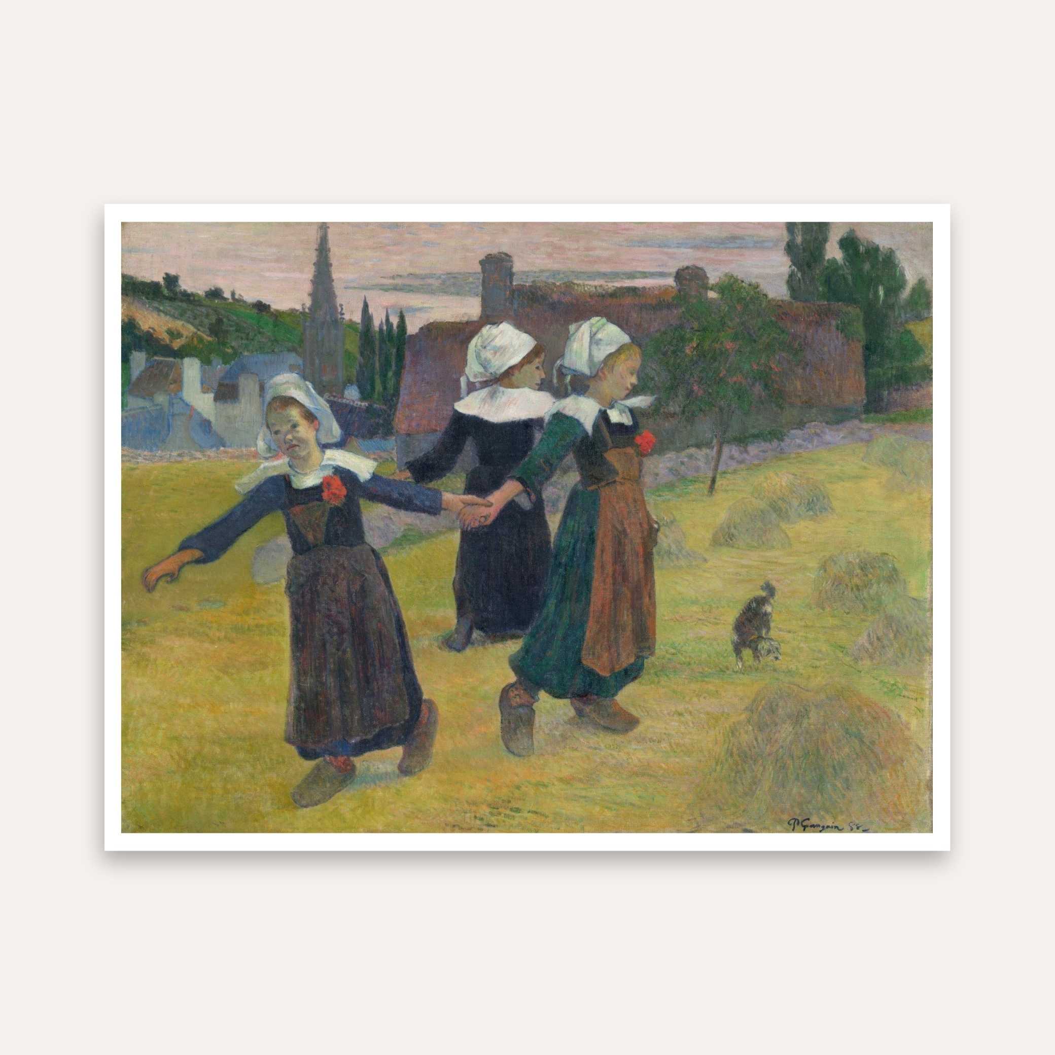 Breton Girls Dancing Painting by Paul Gauguin | Joyful Village Scene Wall Art for Living Room 4 : 3 Horizontal Premium Wall Art Canvas by MeriDeewar