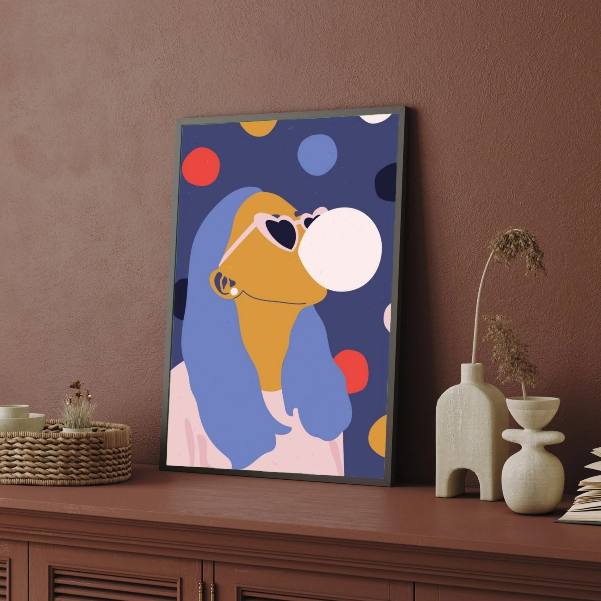 Bubblegum Pop – Playful Woman Portrait Wall Art Print 2 : 3 Vertical Premium Wall Art Canvas by MeriDeewar