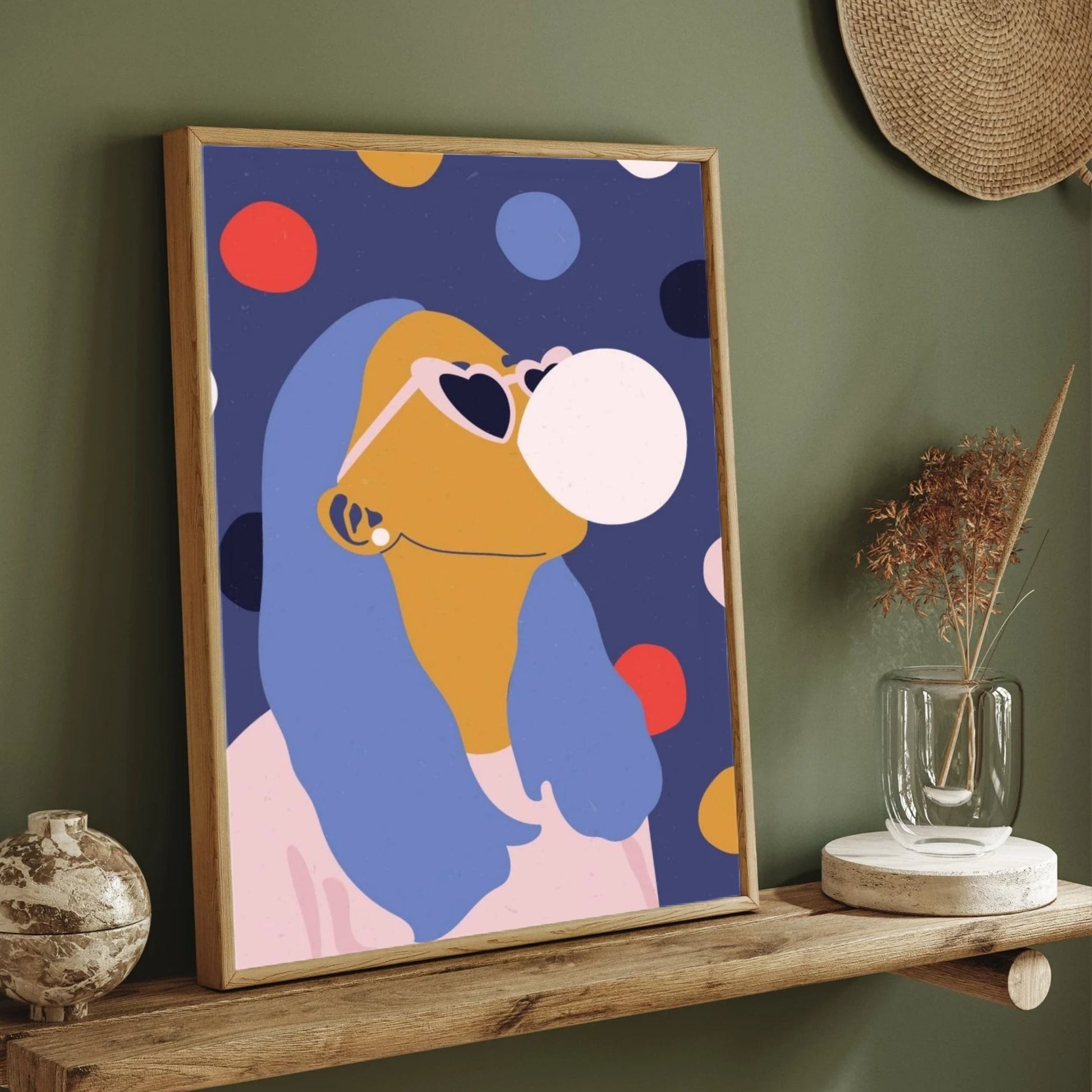 Bubblegum Pop – Playful Woman Portrait Wall Art Print 2 : 3 Vertical Premium Wall Art Canvas by MeriDeewar
