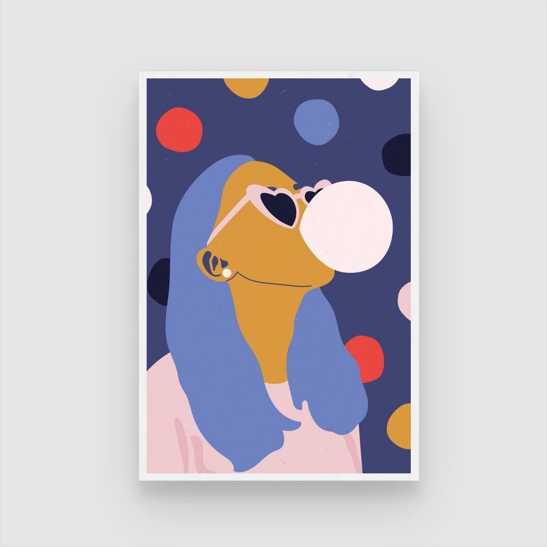 Bubblegum Pop – Playful Woman Portrait Wall Art Print 2 : 3 Vertical Premium Wall Art Canvas by MeriDeewar