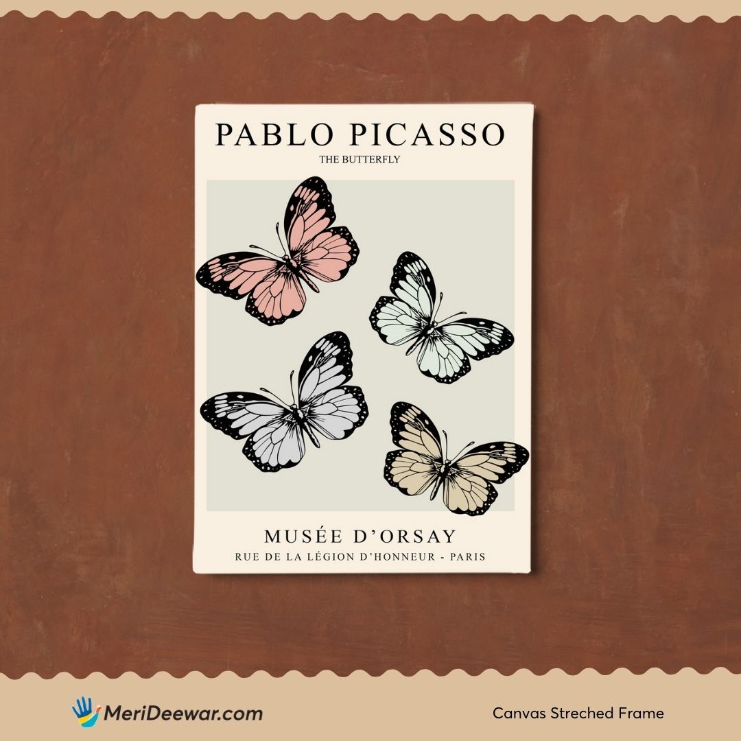 Butterflies Poster by Pablo Picasso 3 : 4 Vertical New Premium Wall Art Canvas by MeriDeewar
