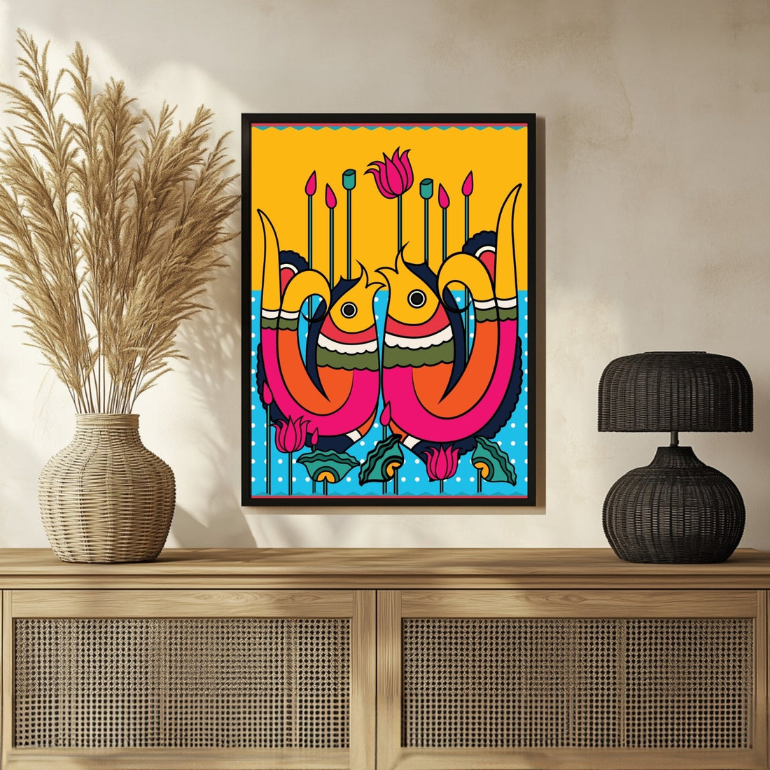 Buy Colorful Depths Madhubani Painting at MeriDeewar 3 : 4 Vertical New Premium Wall Art Canvas by MeriDeewar