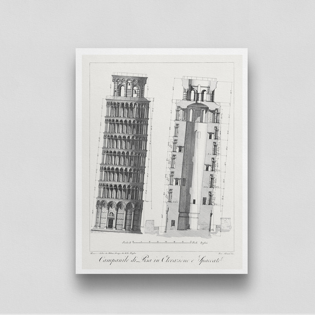 Campanile di Pisa Historical Palace Painting 3 : 4 Vertical New Premium Wall Art Canvas by MeriDeewar