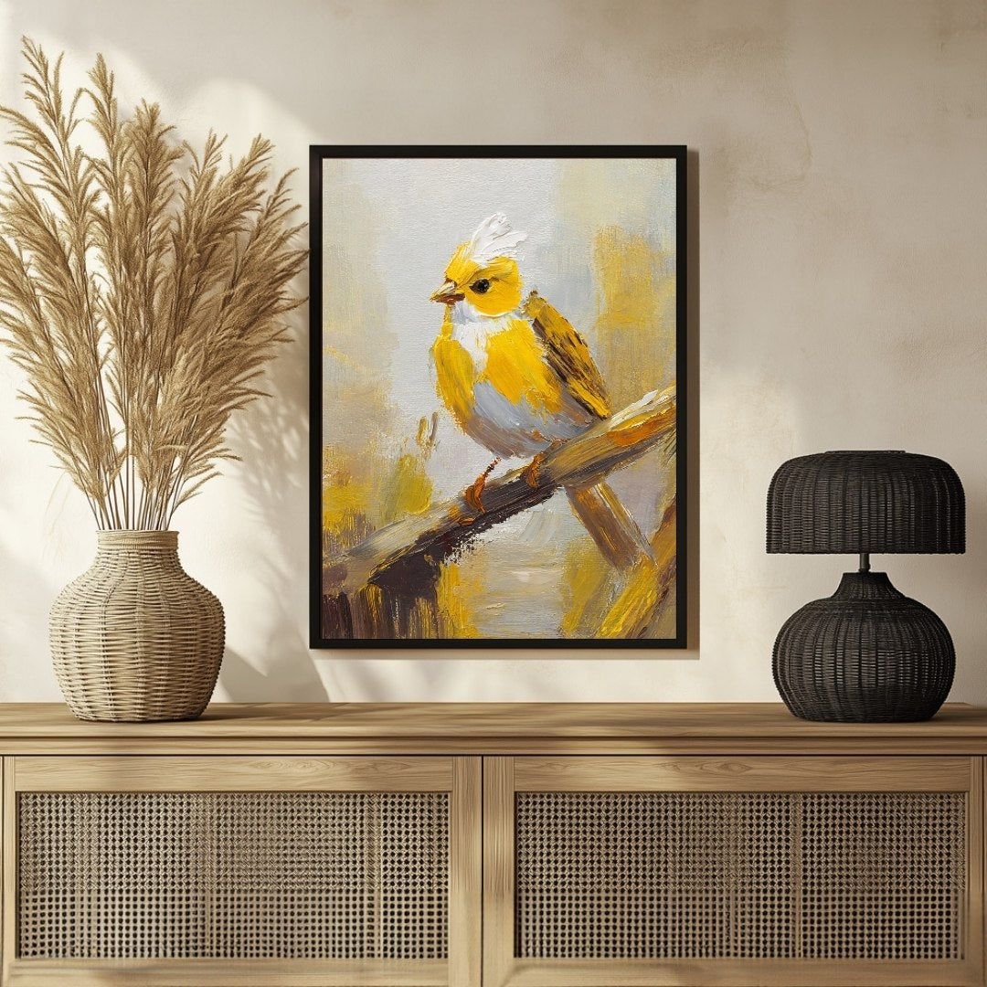 Canary Bird Abstract Artwork – Enhance Your Living Space 3 : 4 Vertical New Premium Wall Art Canvas by MeriDeewar