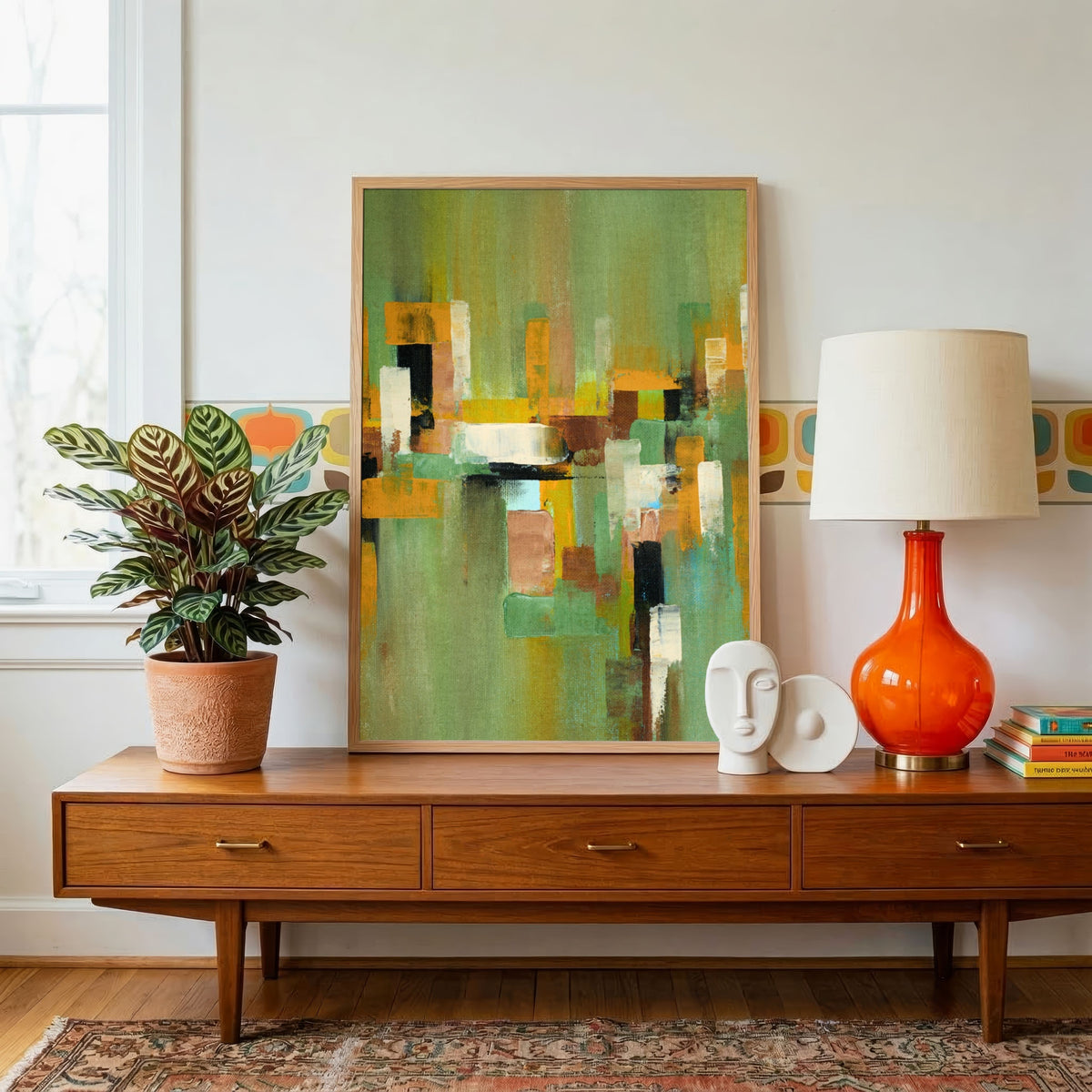 Canopy Cadence | Modern Olive Green & Ochre Color Block Abstract FineCanopy Cadence | Modern Olive Green & Ochre Color Block Abstract Fine Wall Art 3 : 4 Vertical Premium Wall Art Canvas by MeriDeewar