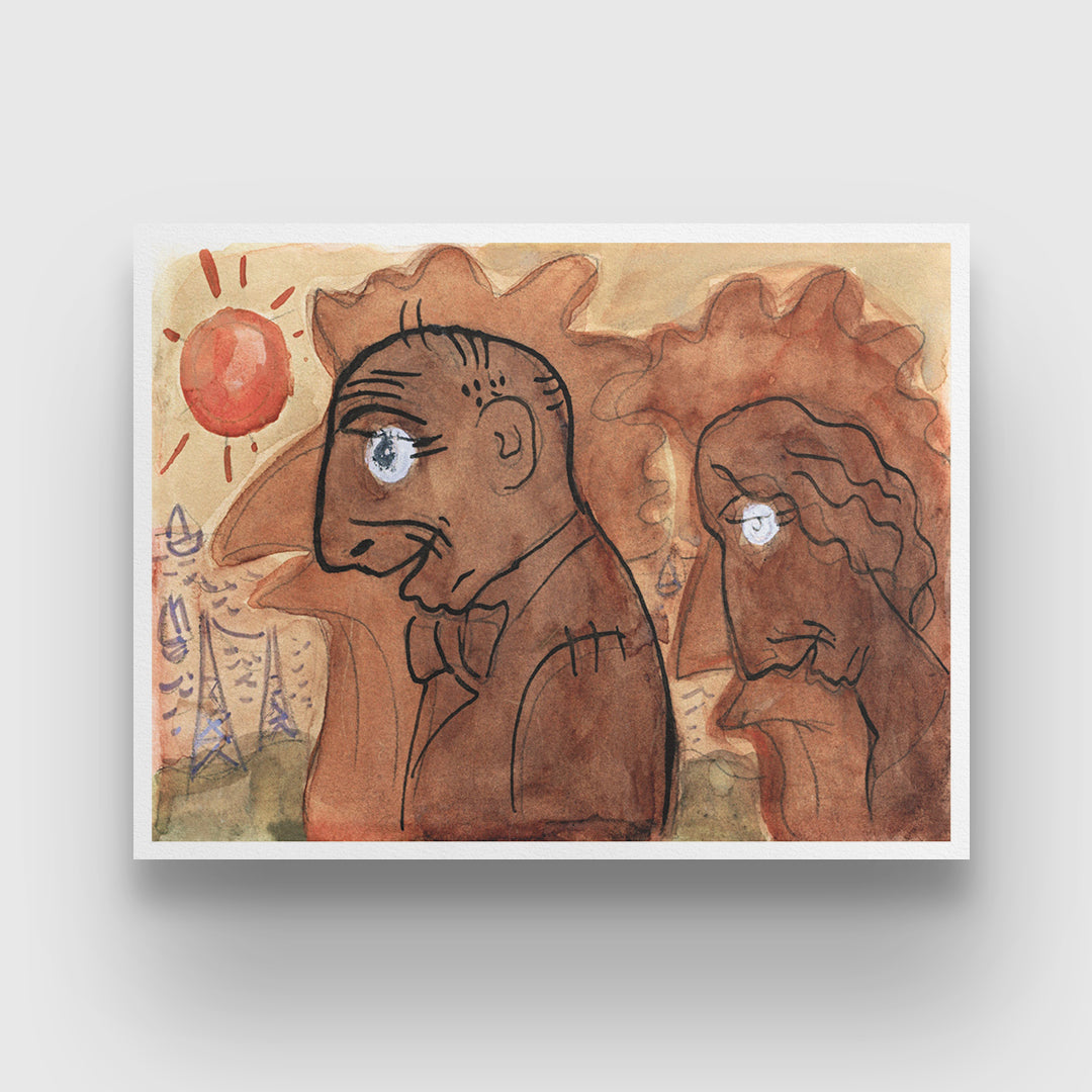 Caricature Of Leo Gestel And His Wife By Leo Gestel 3 : 4 Horizontal New Premium Wall Art Canvas by MeriDeewar