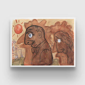 Caricature Of Leo Gestel And His Wife By Leo Gestel 3 : 4 Horizontal New Premium Wall Art Canvas by MeriDeewar
