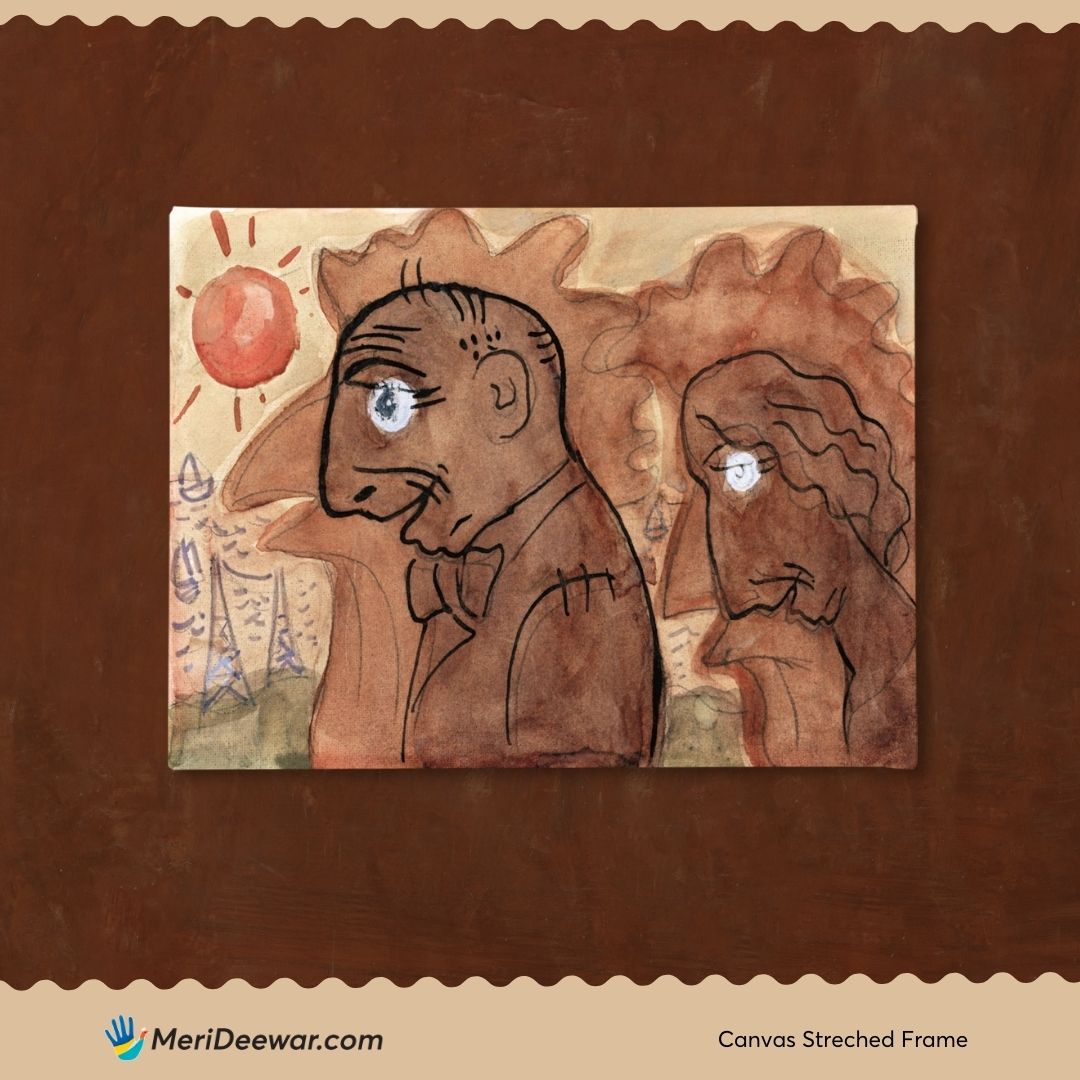 Caricature Of Leo Gestel And His Wife By Leo Gestel 3 : 4 Horizontal New Premium Wall Art Canvas by MeriDeewar