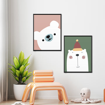 Cartoon Bear Painting Set of 2 Walls Premium Wall Art Canvas by MeriDeewar