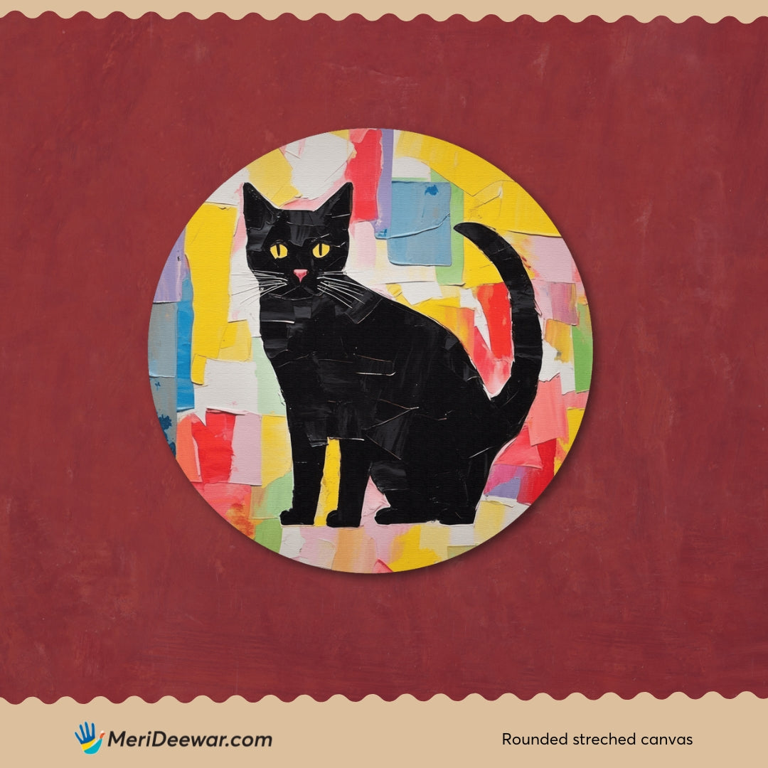 Cat art painting collage Circular Canvas Frame Circular Canvas Frame Premium Wall Art Canvas by MeriDeewar