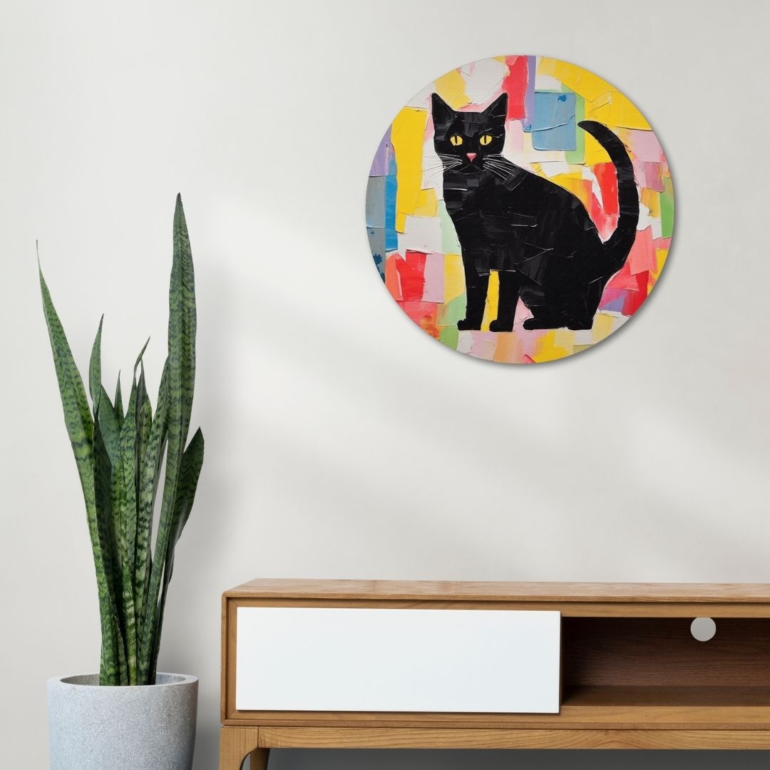 Cat art painting collage Circular Canvas Frame Circular Canvas Frame Premium Wall Art Canvas by MeriDeewar