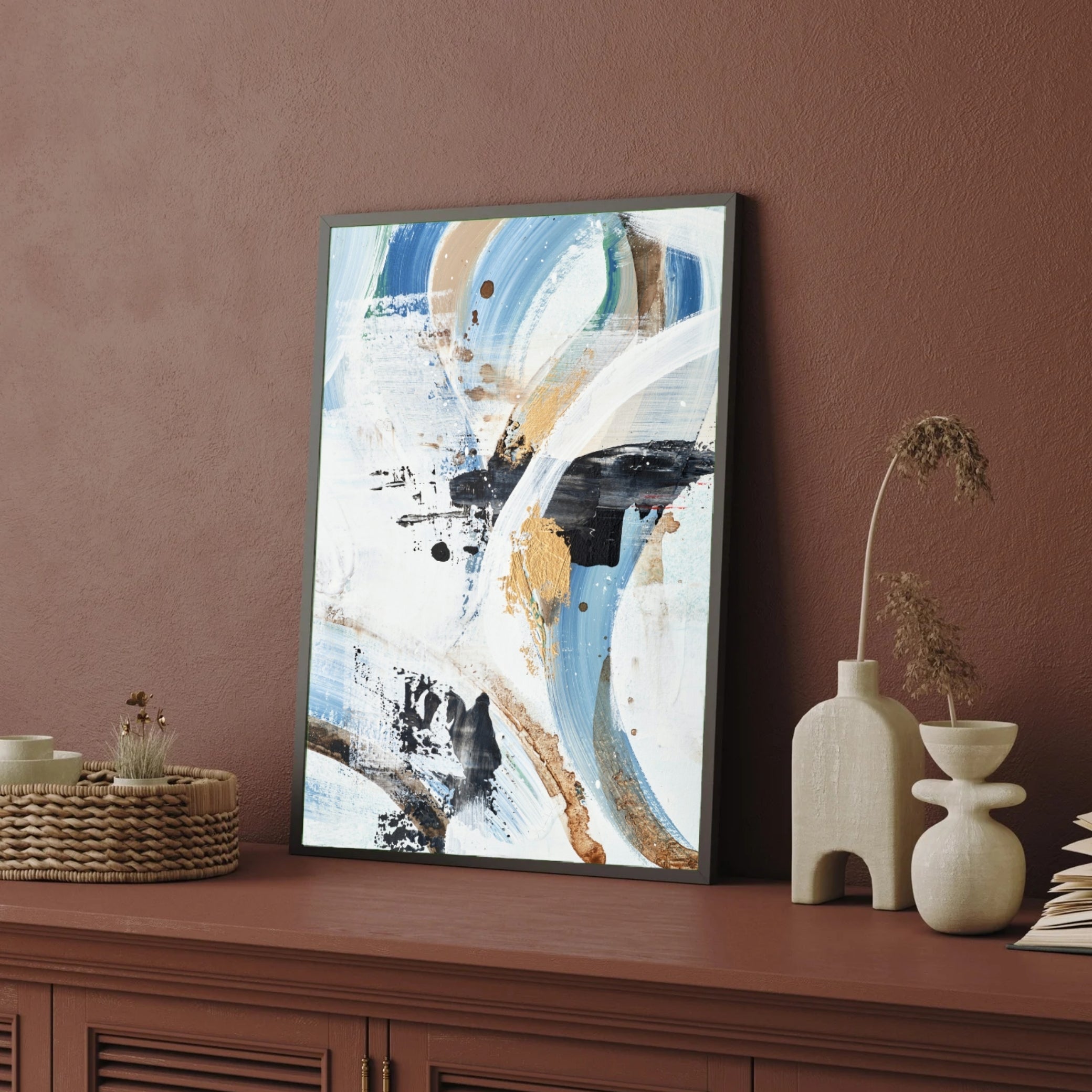 Celestial Flow – Contemporary Wall Art in Blue and White 2 : 3 Vertical Premium Wall Art Canvas by MeriDeewar