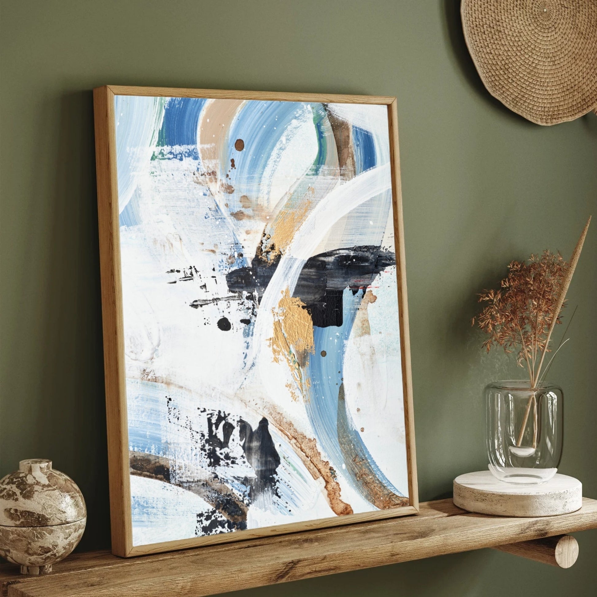 Celestial Flow – Contemporary Wall Art in Blue and White 2 : 3 Vertical Premium Wall Art Canvas by MeriDeewar