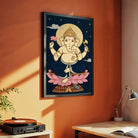 Celestial Ganapati | Traditional Indian Folk Style Night Sky Sacred Wall Art 3 : 4 Vertical Premium Wall Art Canvas by MeriDeewar