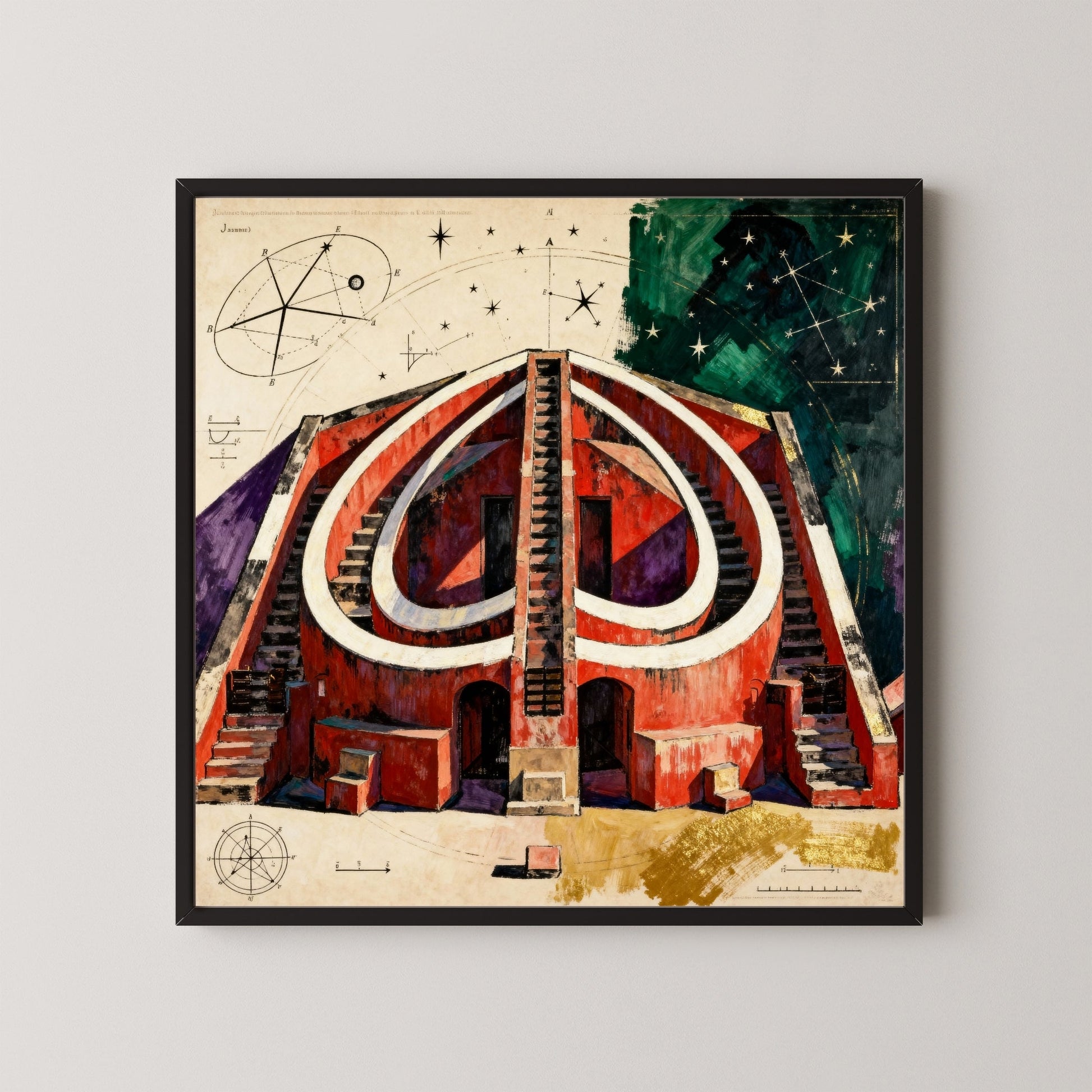 Celestial Geometry – Jantar Mantar Inspired Indian Architecture Wall Art 1 : 1 Square Premium Wall Art Canvas by MeriDeewar