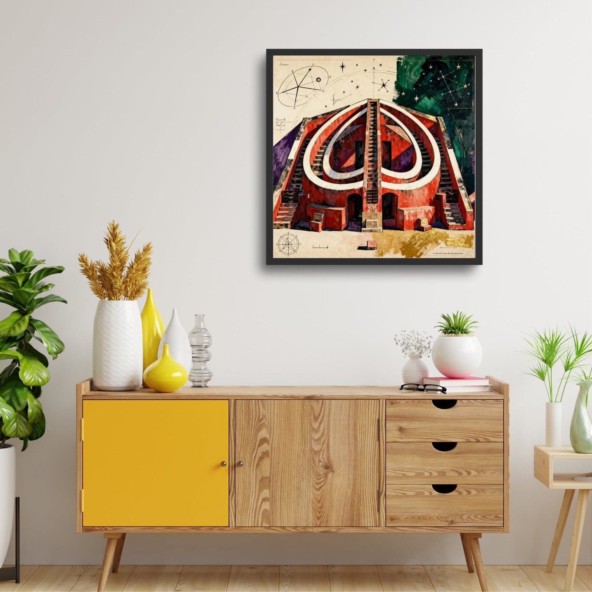 Celestial Geometry – Jantar Mantar Inspired Indian Architecture Wall Art 1 : 1 Square Premium Wall Art Canvas by MeriDeewar