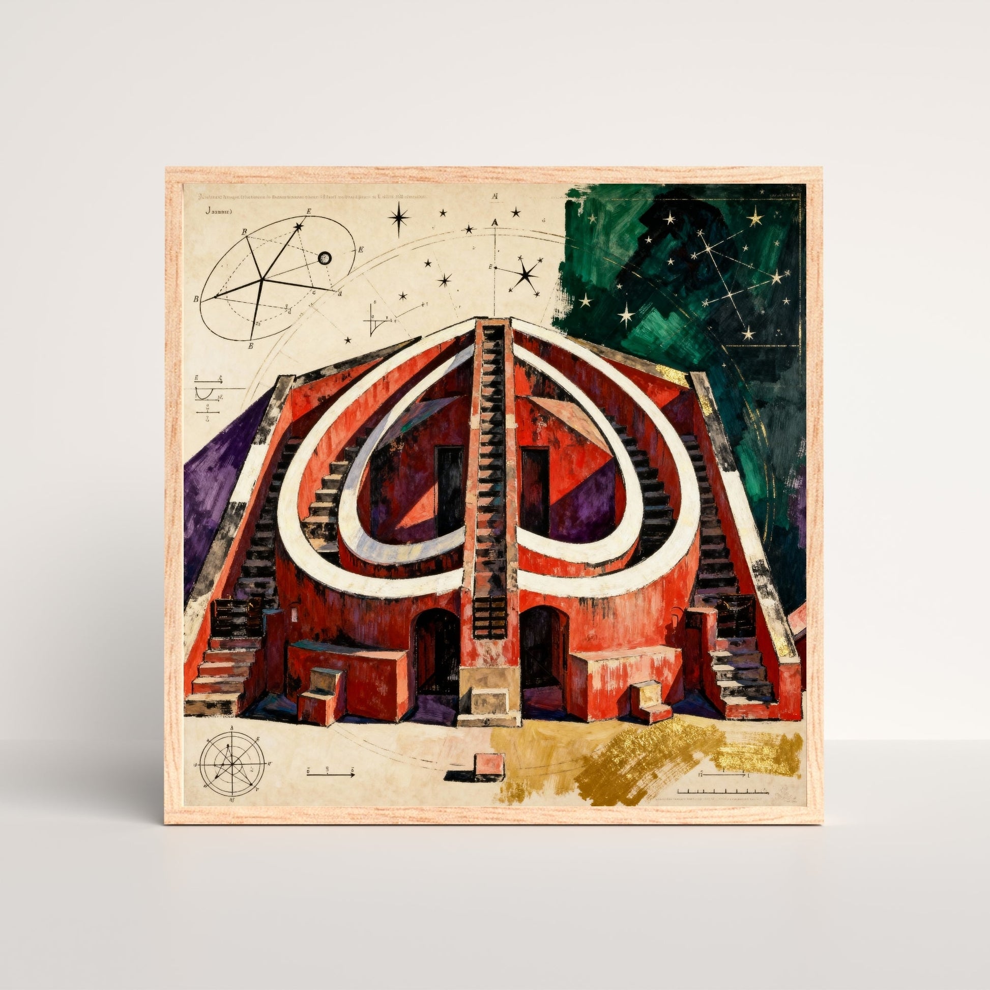 Celestial Geometry – Jantar Mantar Inspired Indian Architecture Wall Art 1 : 1 Square Premium Wall Art Canvas by MeriDeewar